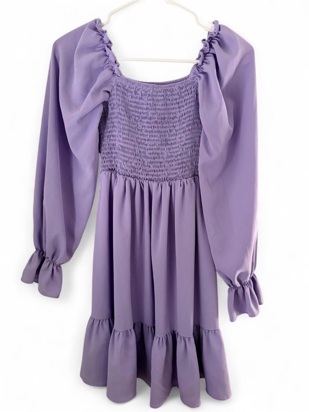 Women’s Lavender Smocked Bodice Long-Sleeve Dress